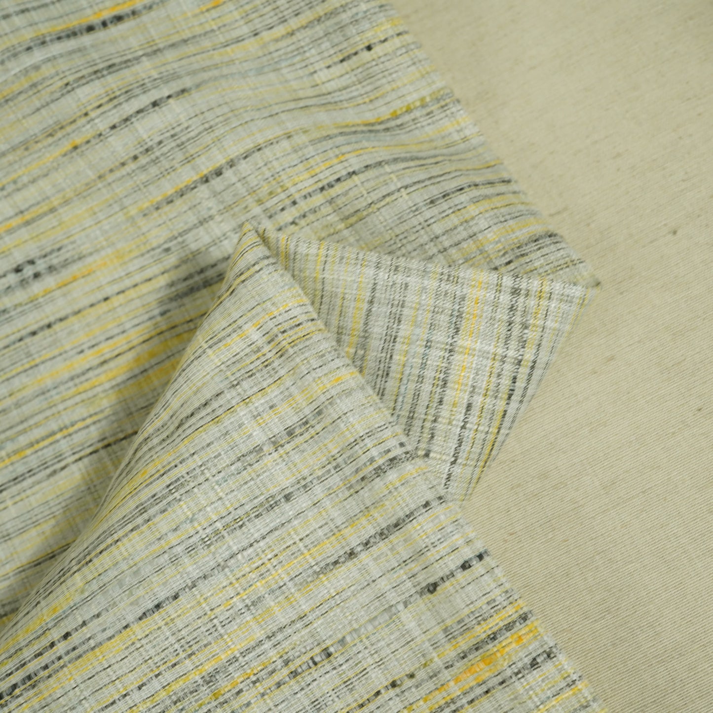 Blue Yellow Khadi Linen Fabric DE-16442