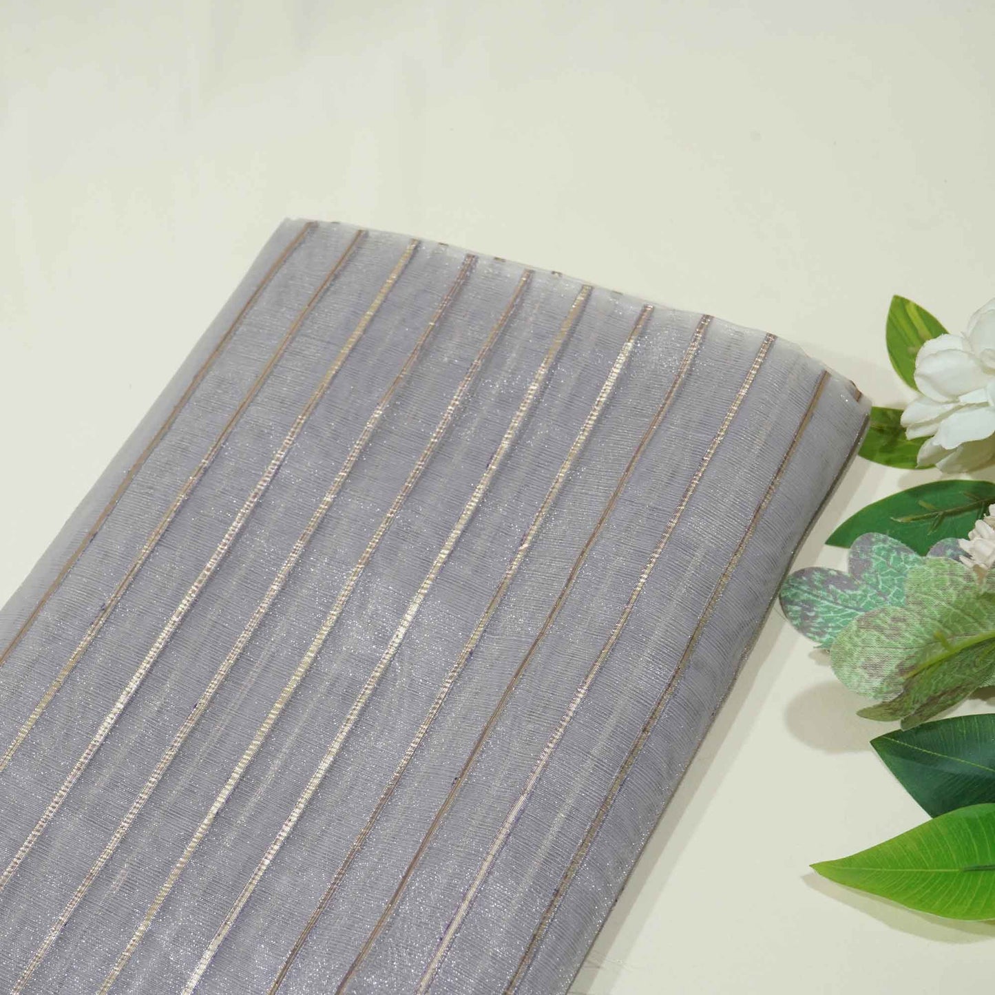 Purple Gold Stripes Organza Zari JBS-16628