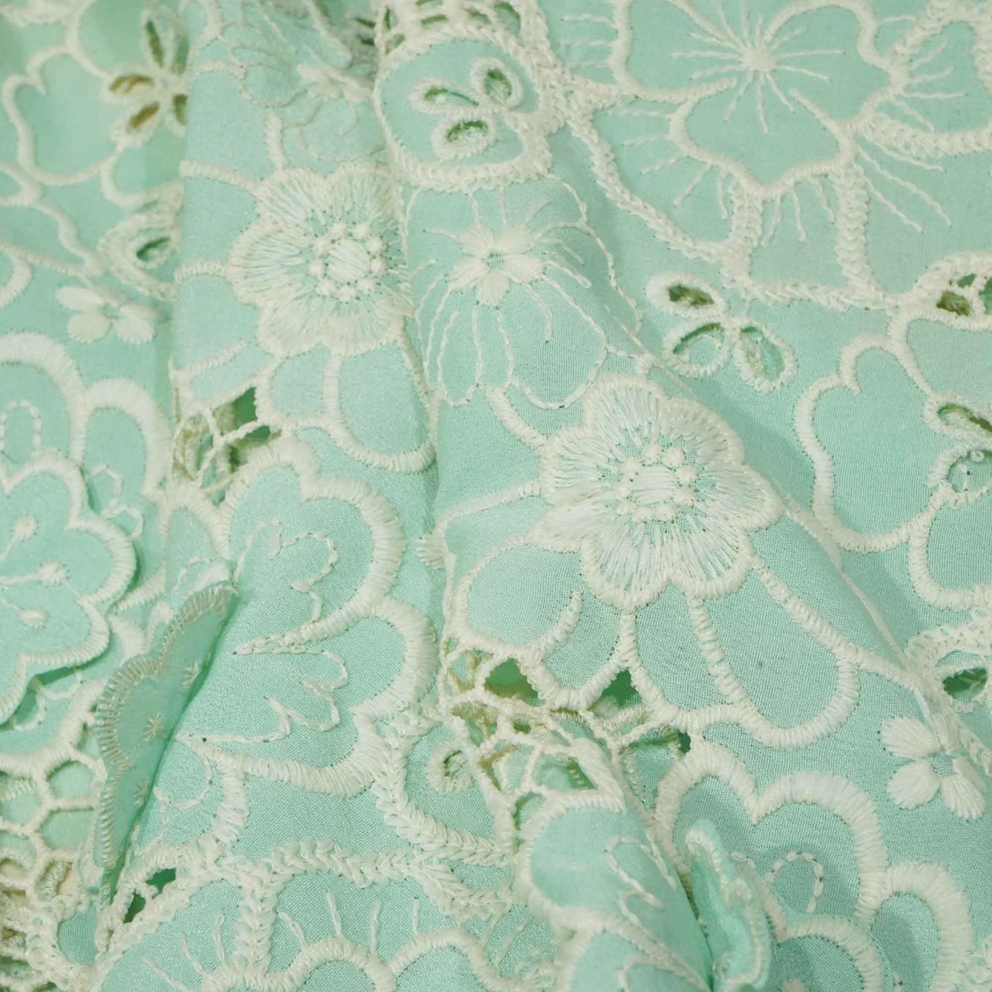 Mint Green White 3D Embroidery Schiffli Crepe AF-16666