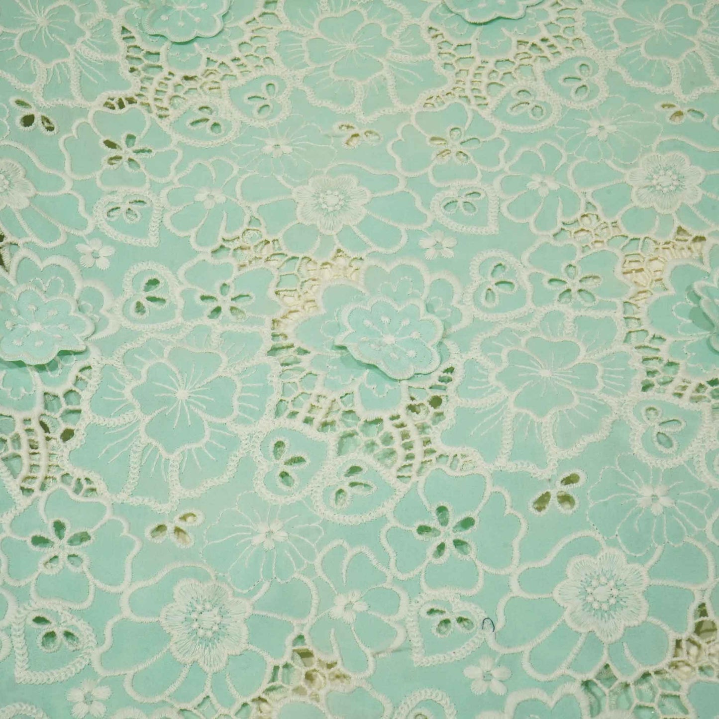 Mint Green White 3D Embroidery Schiffli Crepe AF-16666