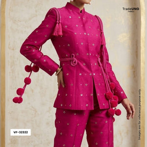 Magenta With Rani Pink 4D Geometrical Sequins Embroidery Malai Chanderi Fabric VF-32322 - TradeUNO