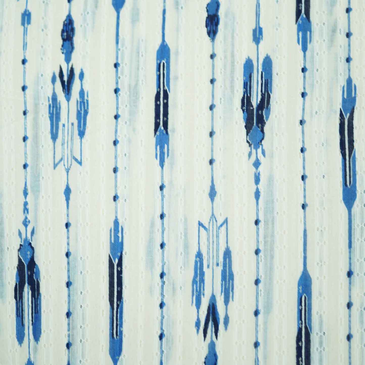 OffWhite Blue Ikkat Dobby Embroidery Dyeable Cotton DE-16820
