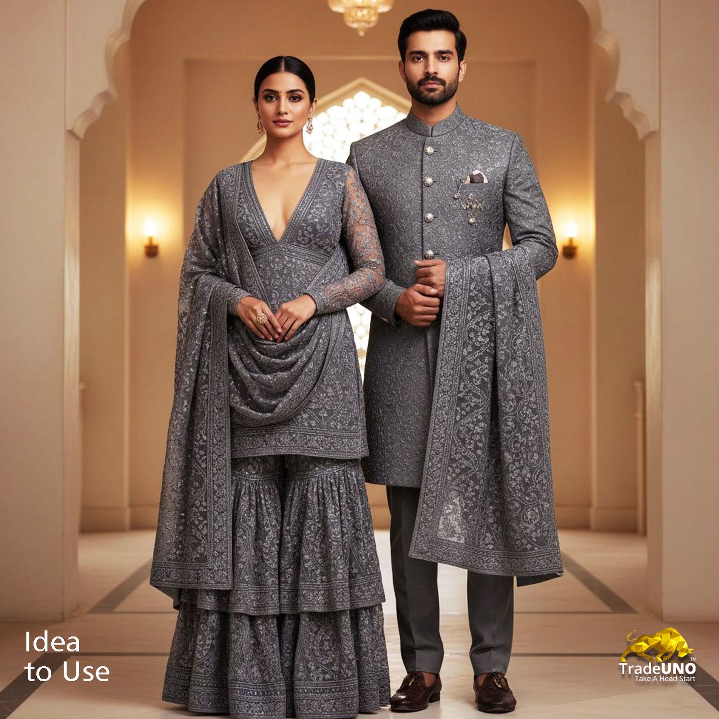 Classic Blue Traditional Thread Embroidery Bemberg Silk Fabric SS-16869