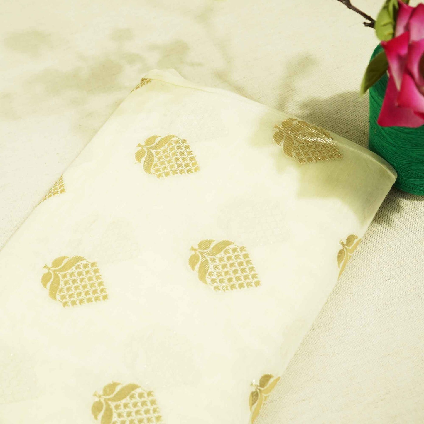 Cream Zari Traditional Buta Jacquard Cotton Katwar Patola KRE-17086