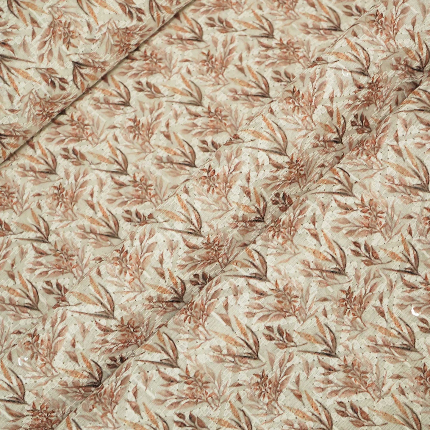 White Brown Floral Thread Sequins Embroidery Cotton KT-17124