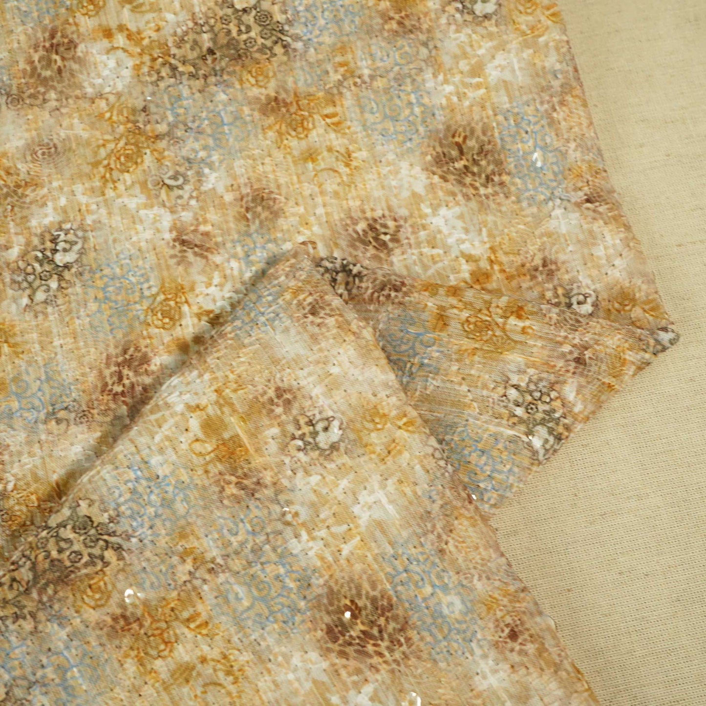 White Cream Abstract Thread Sequins Embroidery Cotton KT-17131