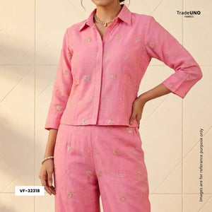 Pink With Peach 4D Geometrical Sequins Embroidery Malai Chanderi Fabric VF-32318 - TradeUNO
