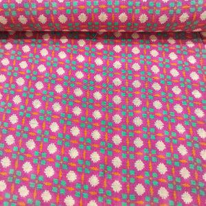 Red Geometrical Print Linen Organza GT-17200
