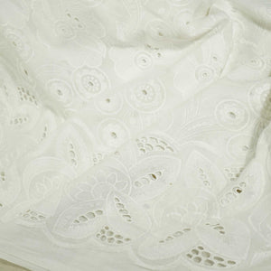 White Floral Embroidery Cotton Schiffli SKE-17254