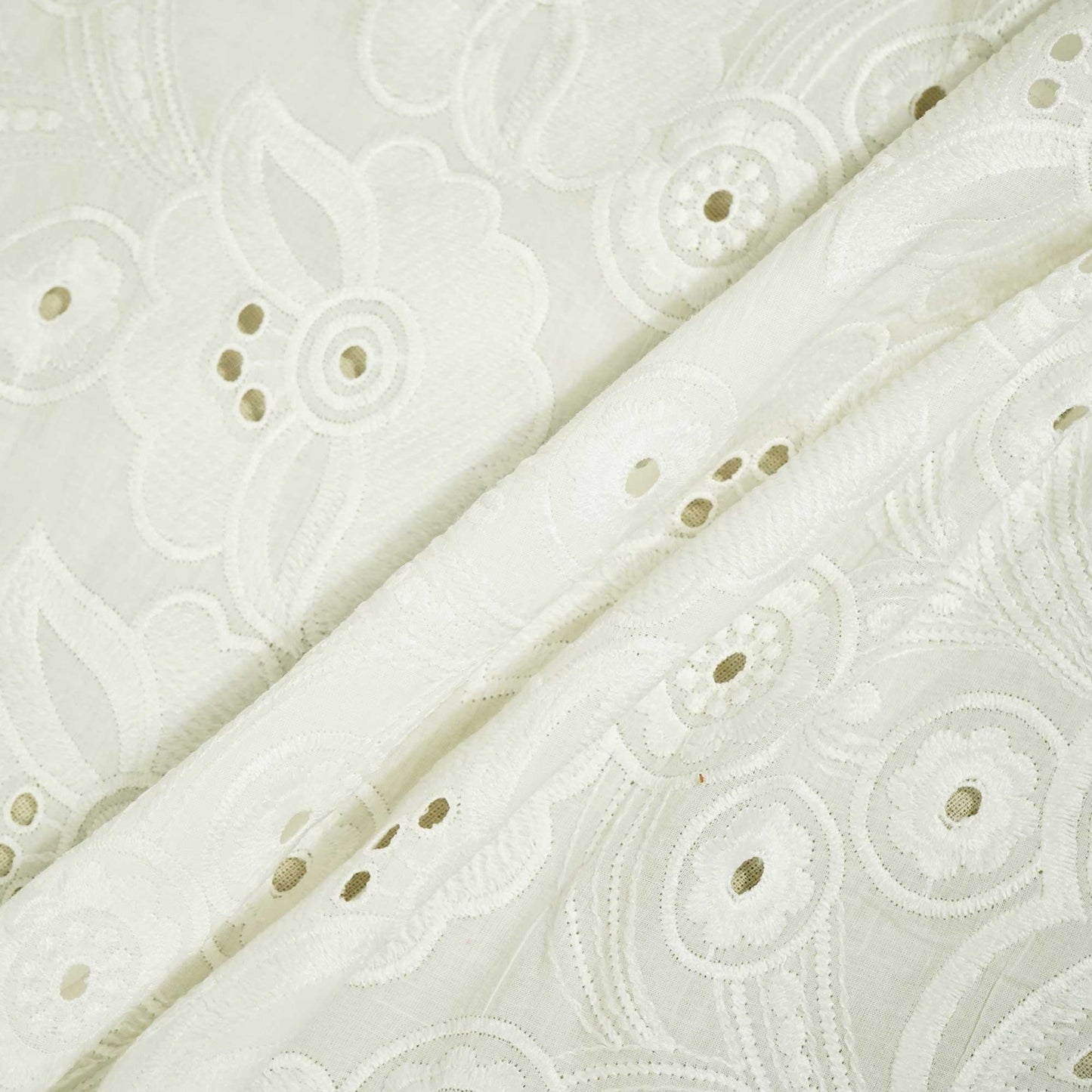 White Floral Embroidery Cotton Schiffli SKE-17254