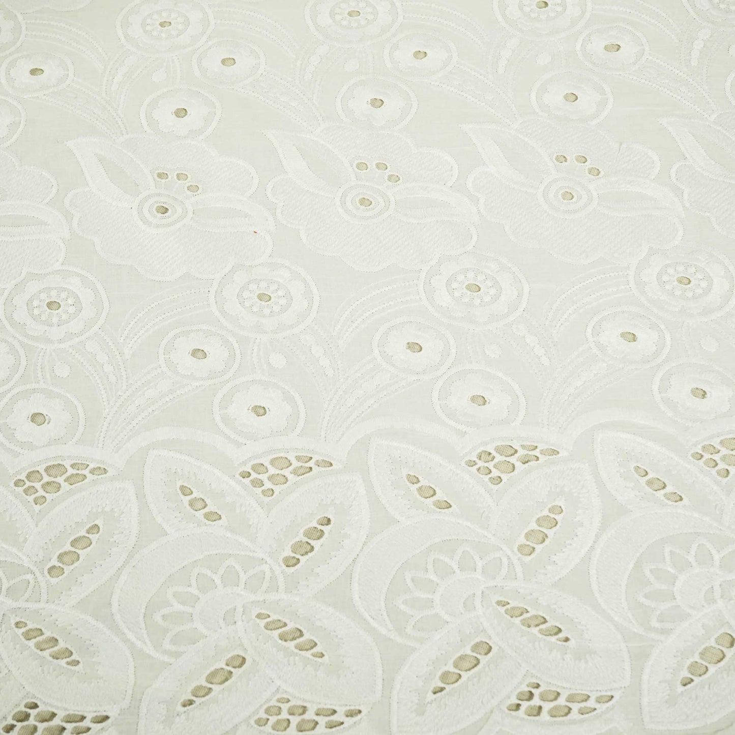 White Floral Embroidery Cotton Schiffli SKE-17254