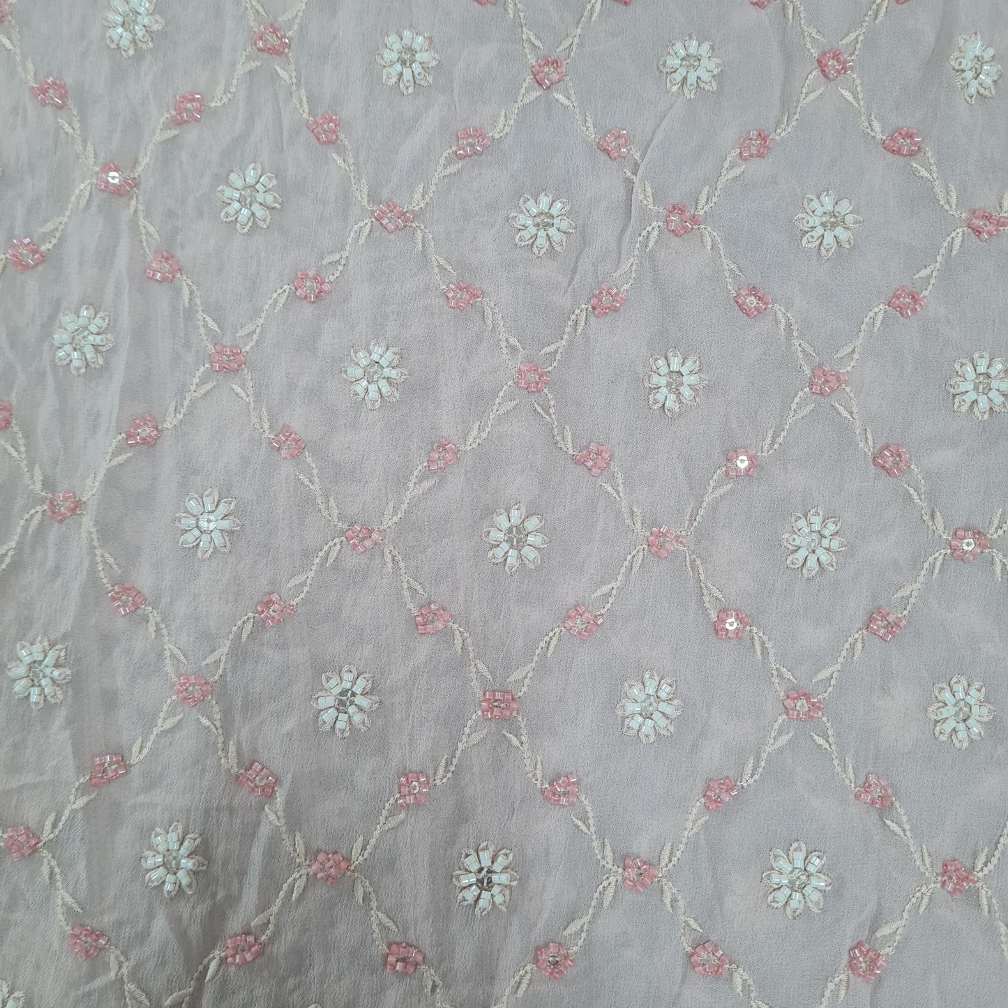 Premium Pink Floral Thread Embroidery Georgette Fabric