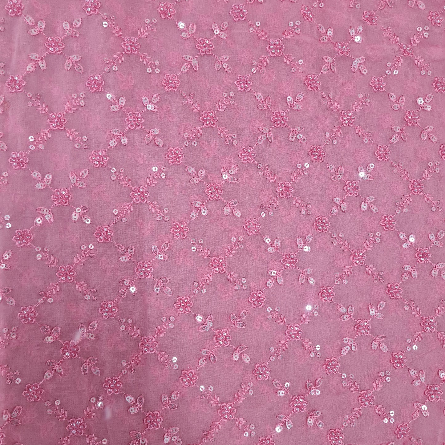 Premium Pink Floral CutDana Thread Embroidery Georgette Fabric