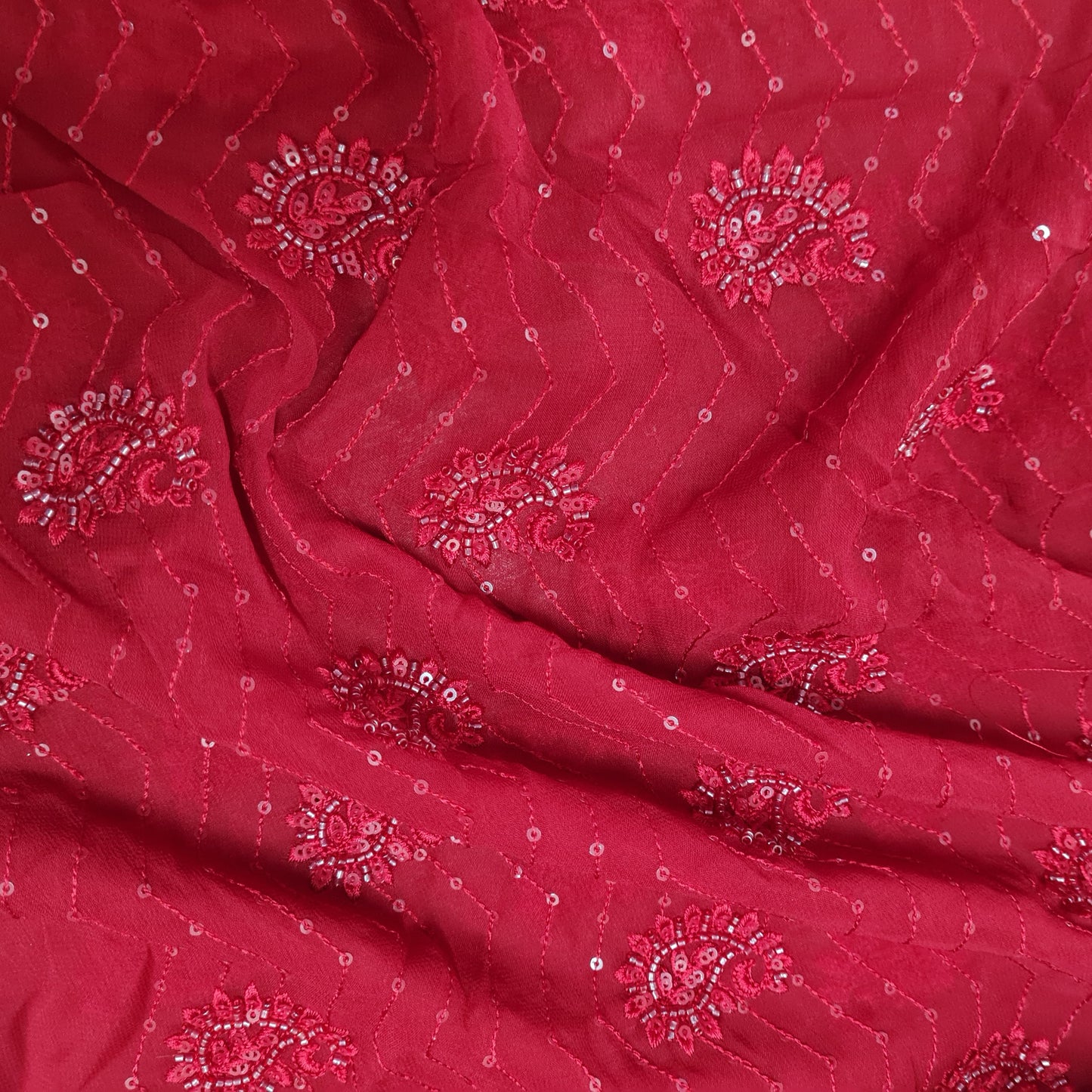 Premium Red Floral CutDana Embroidery Georgette Fabric