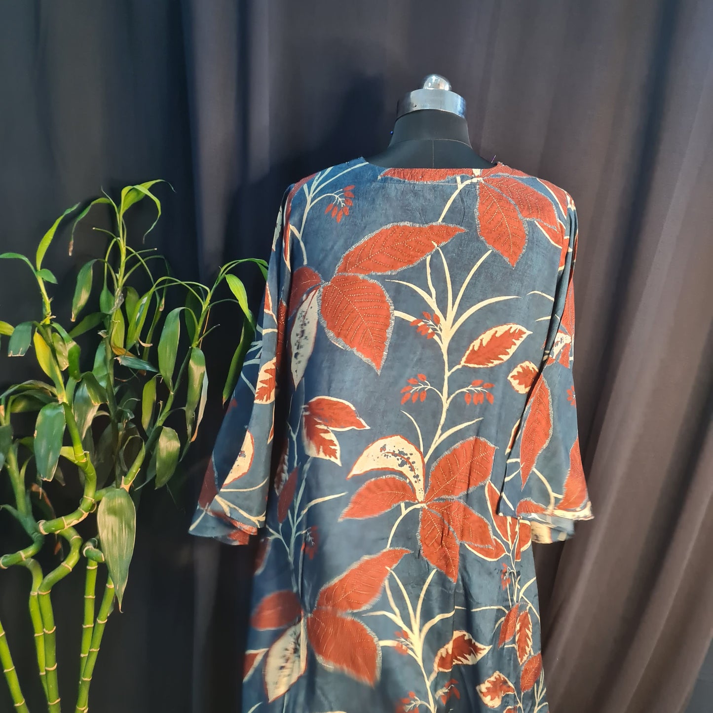 Suit Set With Dupatta (Top-Muslin, Bottom-Santoon, Dupatta-Chiffon) Navy Blue Tropical Print 17429