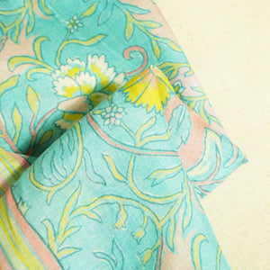 Blue Floral Stripes Print Cotton Silk GT-17476