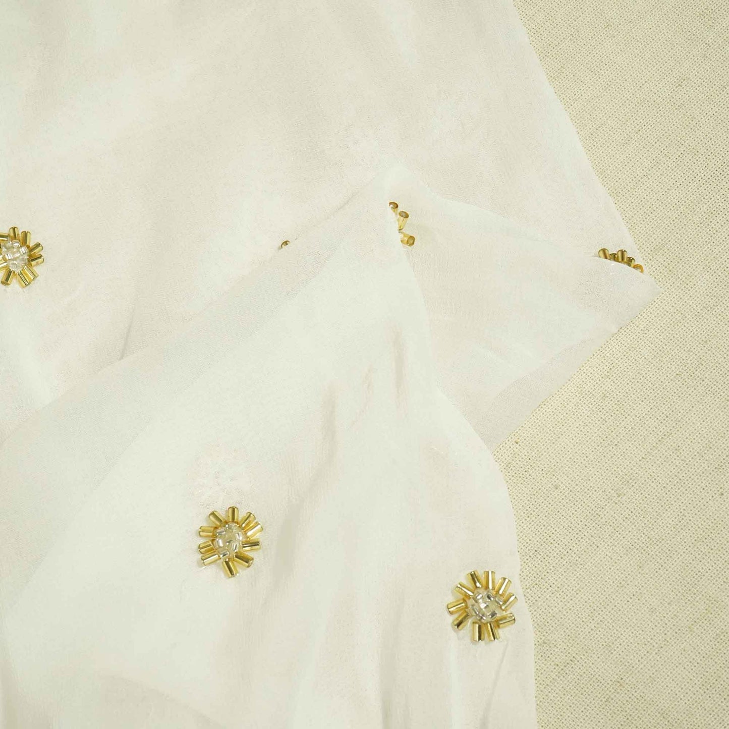 White Golden CutDana Floral Embroidery Georgette KT-17484