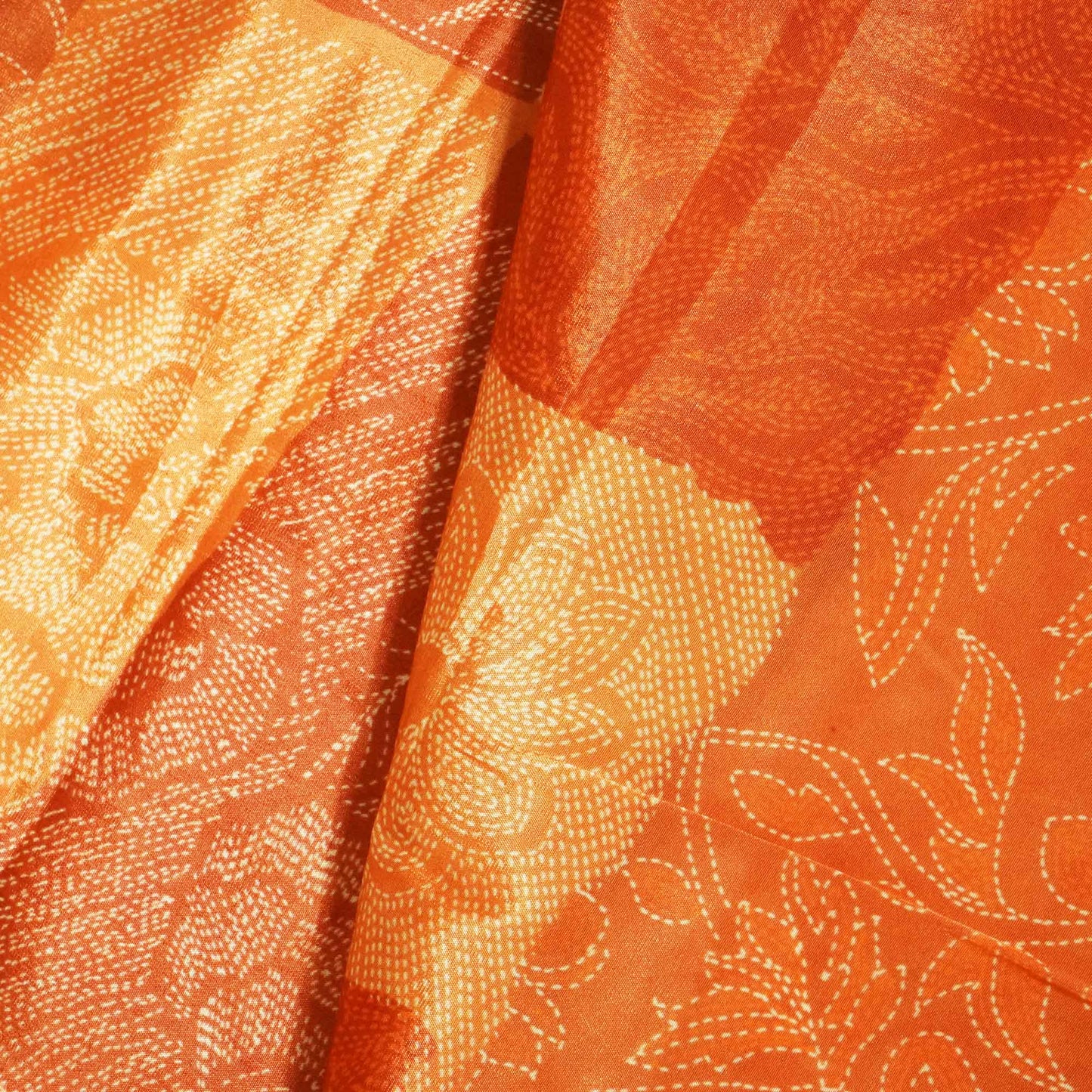 Orange Check Floral Print Crepe GT-17512