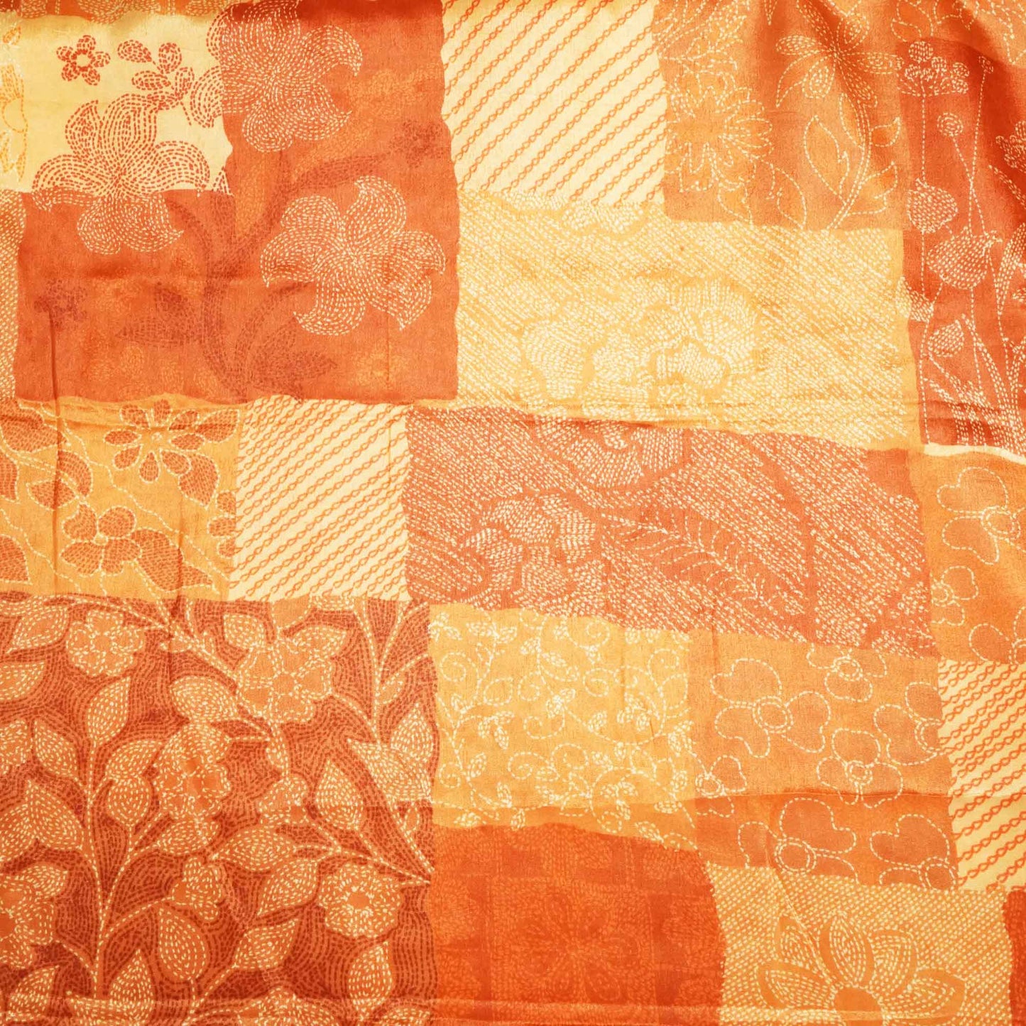 Orange Check Floral Print Crepe GT-17512