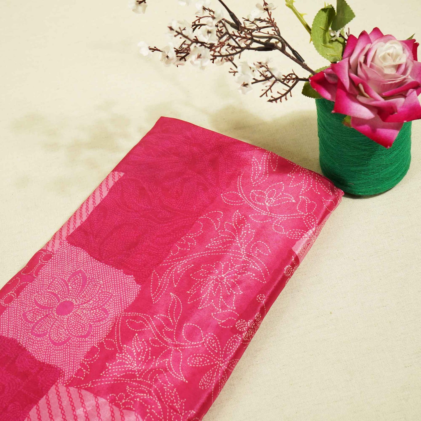Dark Pink Chec Floral Print Crepe GT-17524