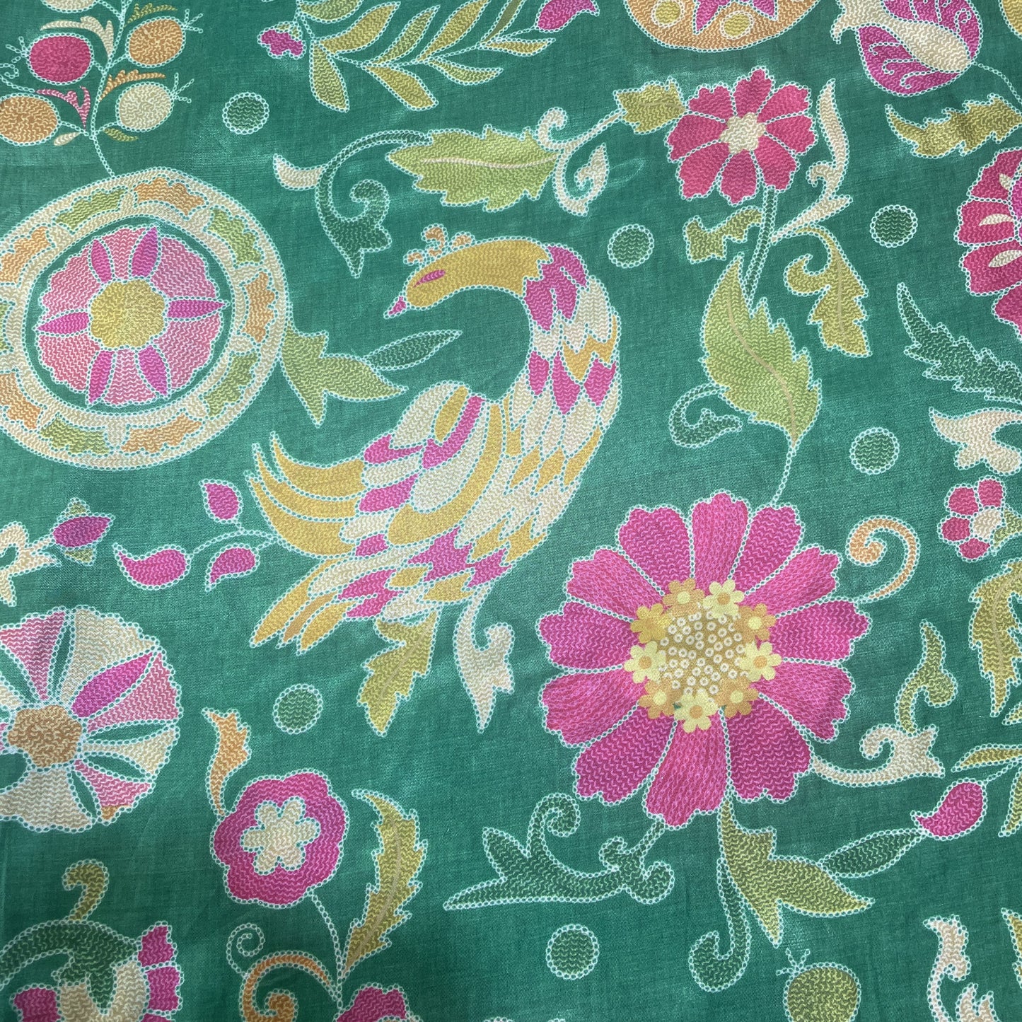 Green Madhubani Print Gaji Silk Fabric 17541