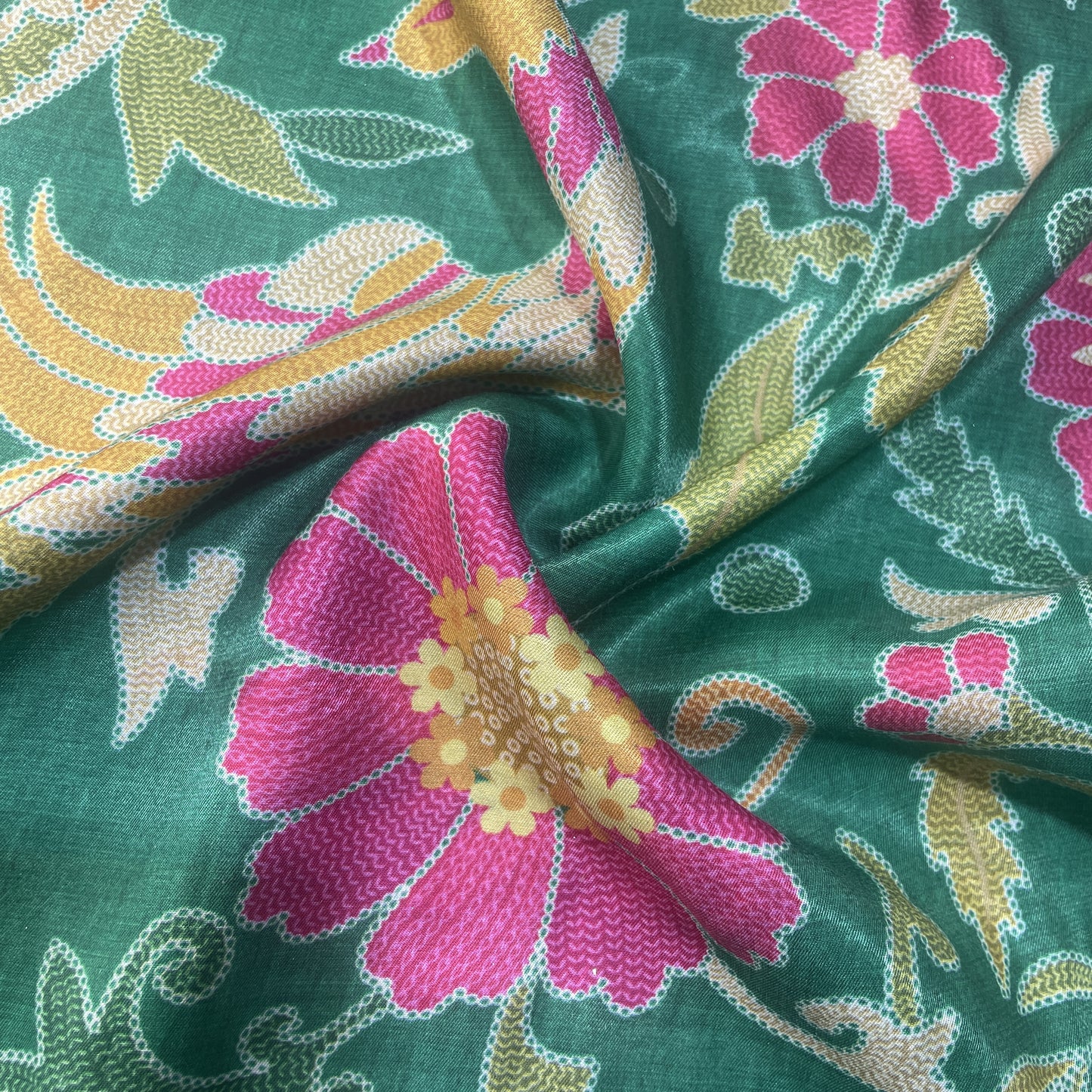 Green Madhubani Print Gaji Silk Fabric 17541