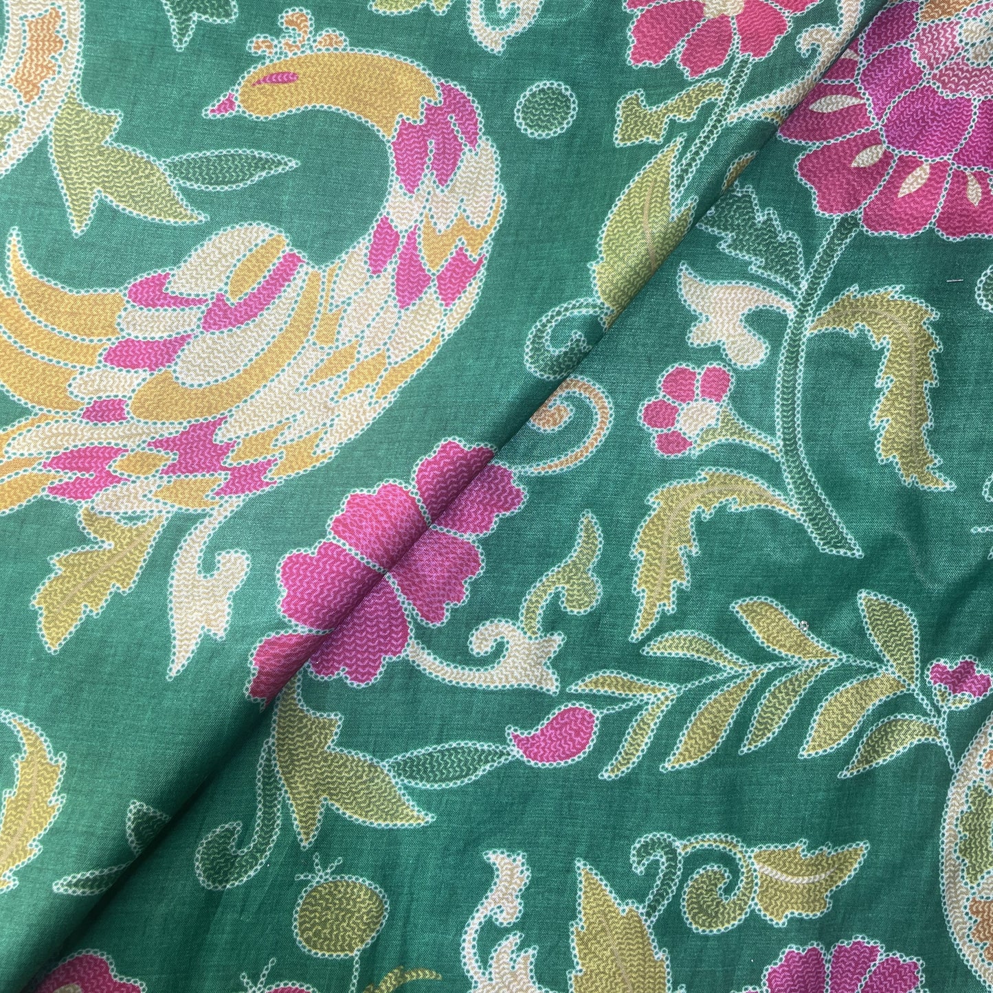 Green Madhubani Print Gaji Silk Fabric 17541