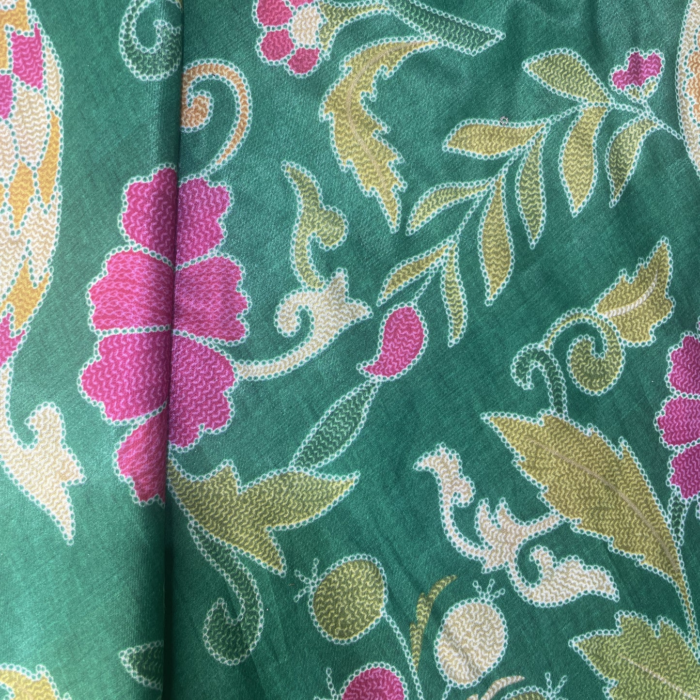 Green Madhubani Print Gaji Silk Fabric 17541