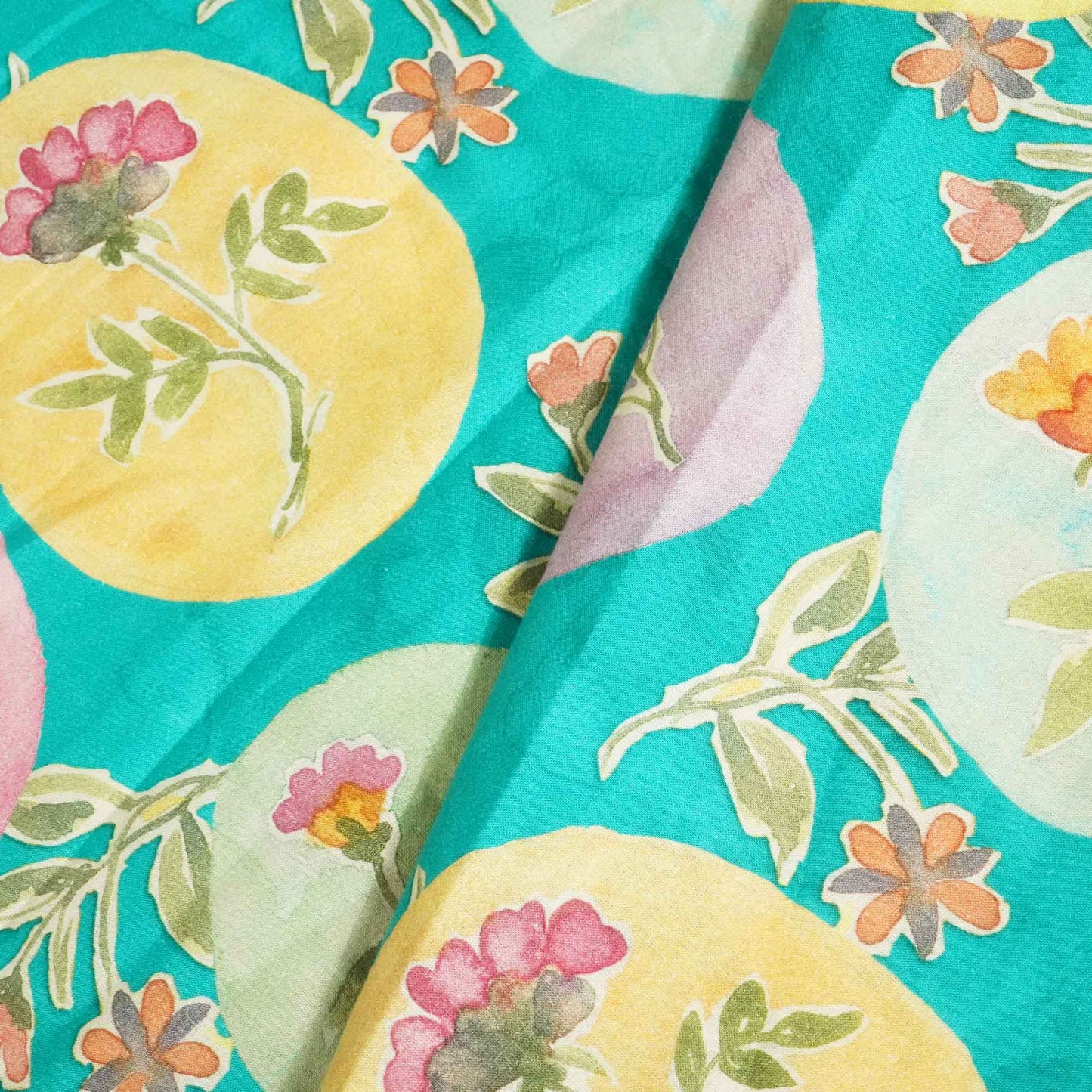 Green Floral Print Cotton Fabric RT-17572