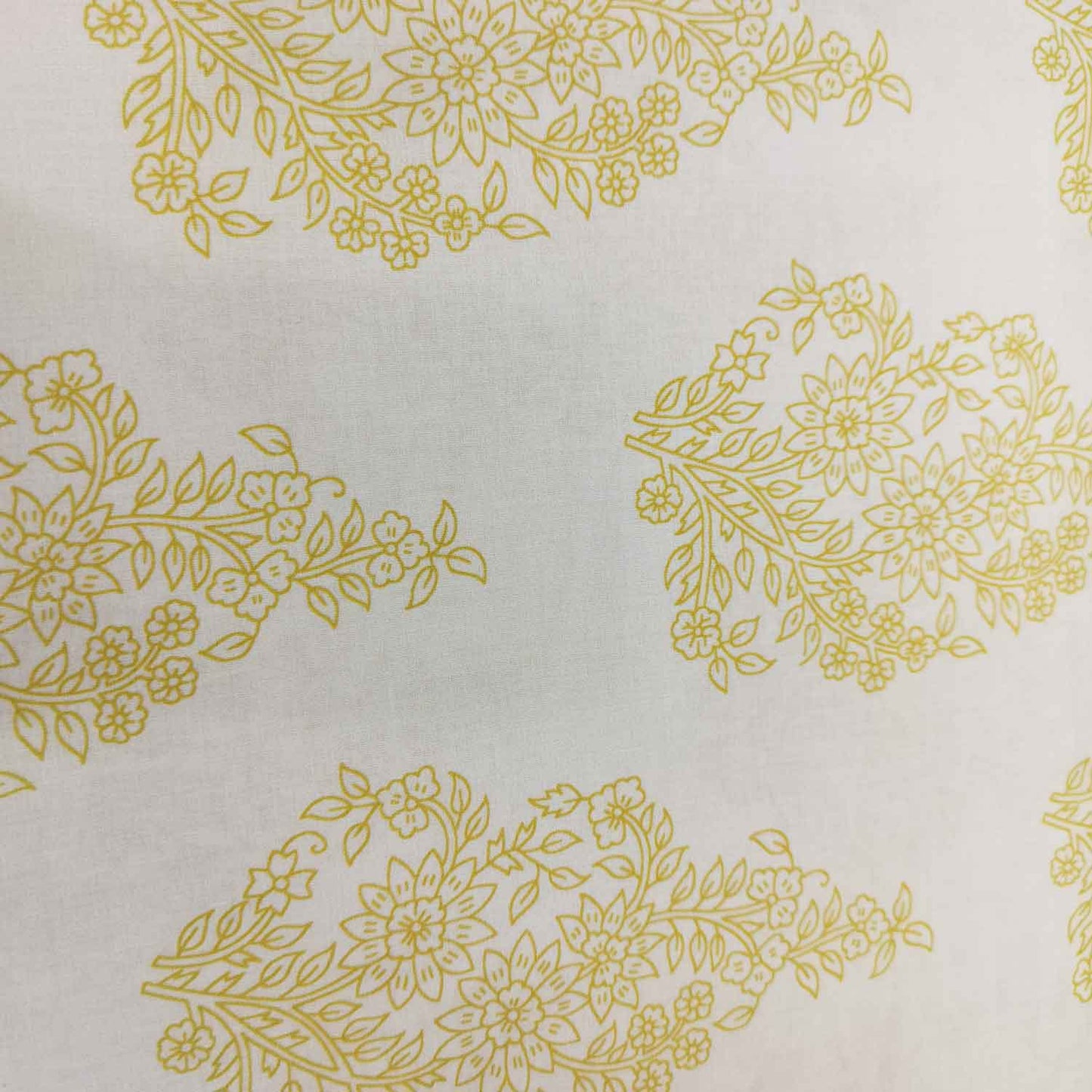 Off White & Mustard Floral Print Cotton Fabric RT-17574