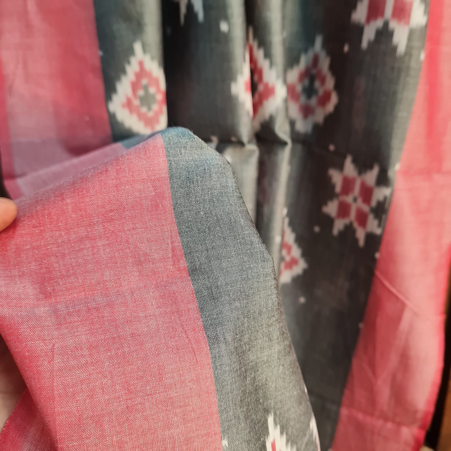 Premium Black and Red Mercerized IKKAT Prints Dupatta Cotton Fabric