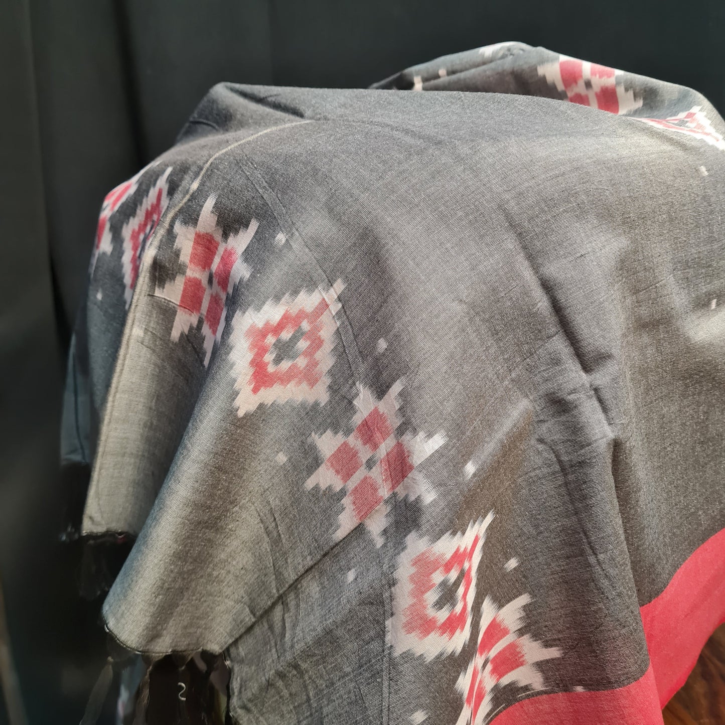 Premium Black and Red Mercerized IKKAT Prints Dupatta Cotton Fabric