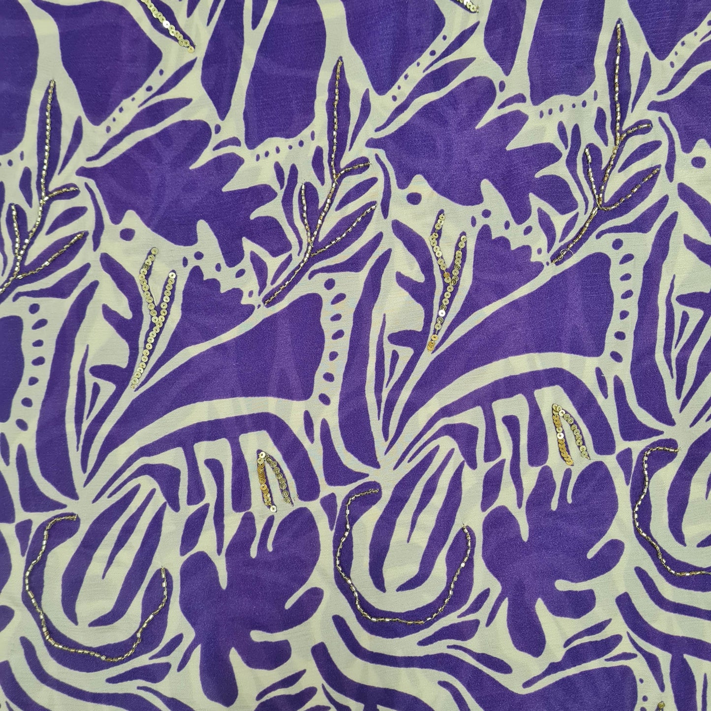 Premium Purple abstract Sequins Hand Embroidery Satin Chiffon