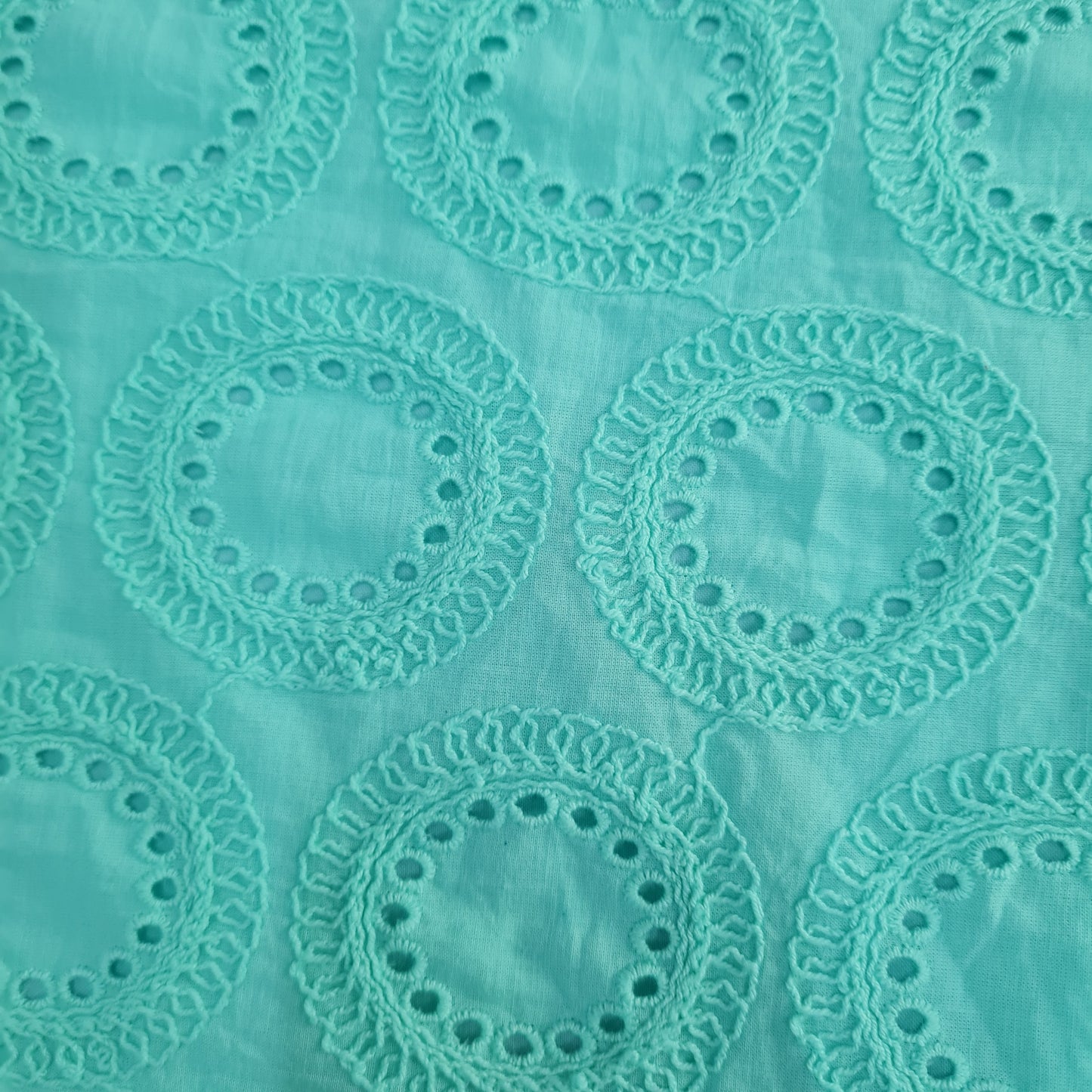 Premium Sky Blue Thread Embroidery Cotton Schiffli Dyeable Fabric