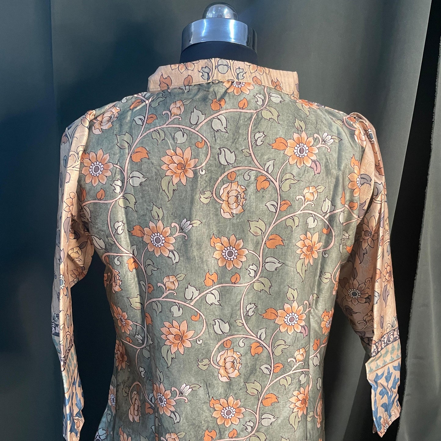 Brown and Green Floral Print Co-Ord Set(Satin Linen) 17809