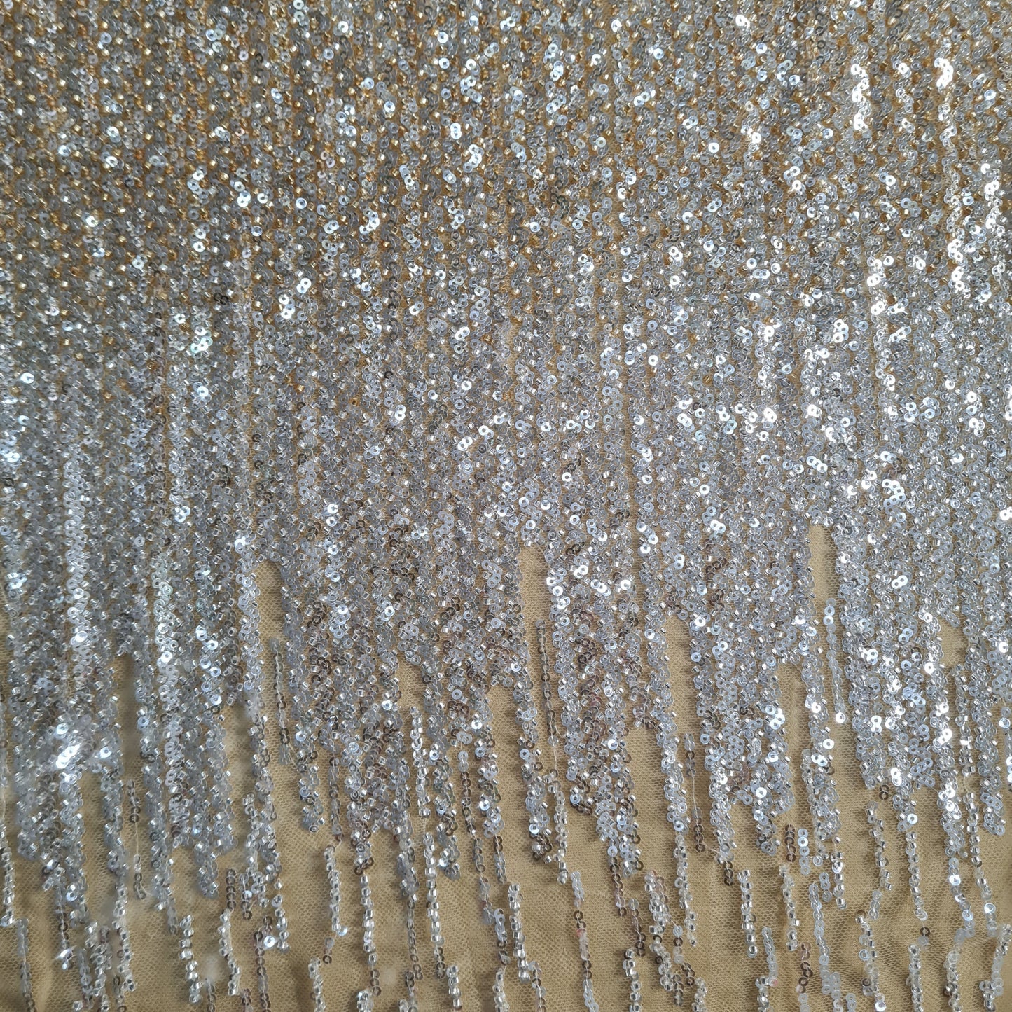 Beige and Gold Cut Dana Embroidery Net Fabric 17842