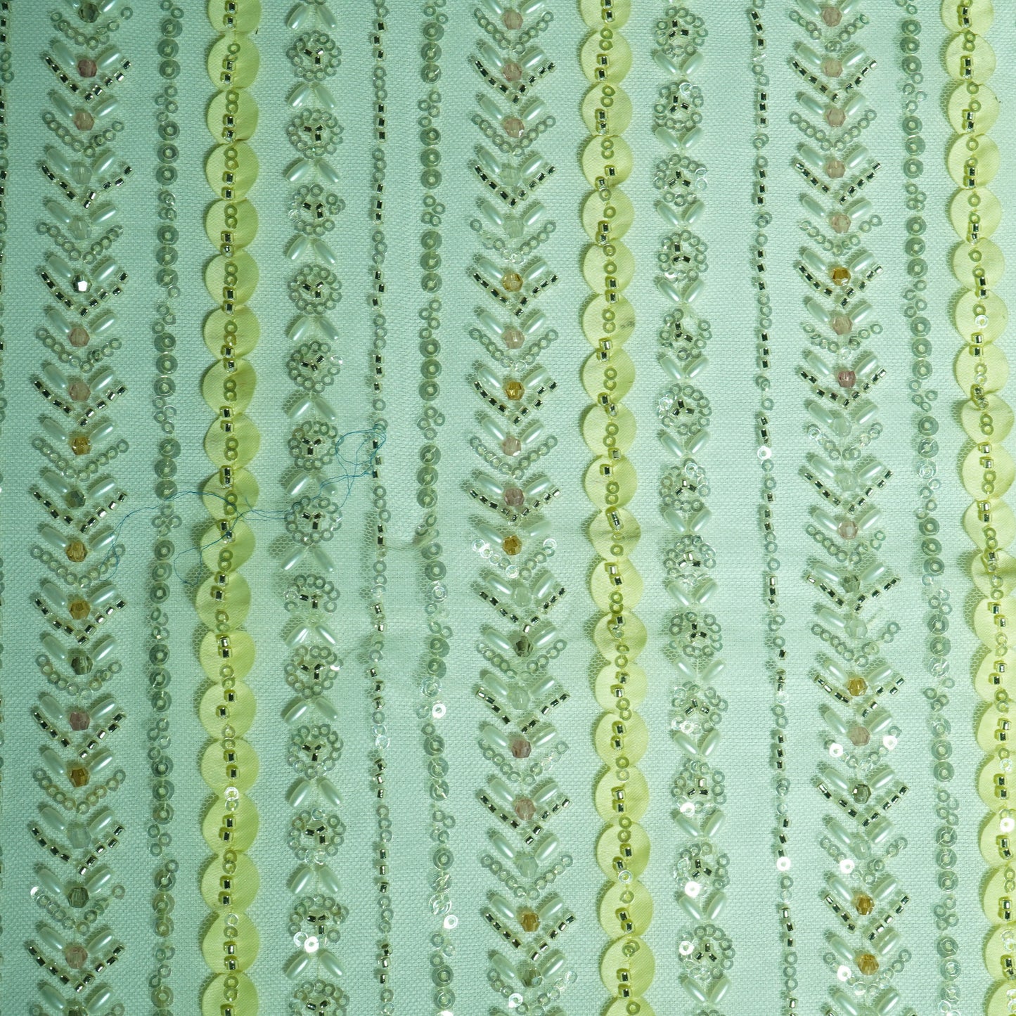 Yellow Rice Bead Cut Dana Embroidery Net Fabric
