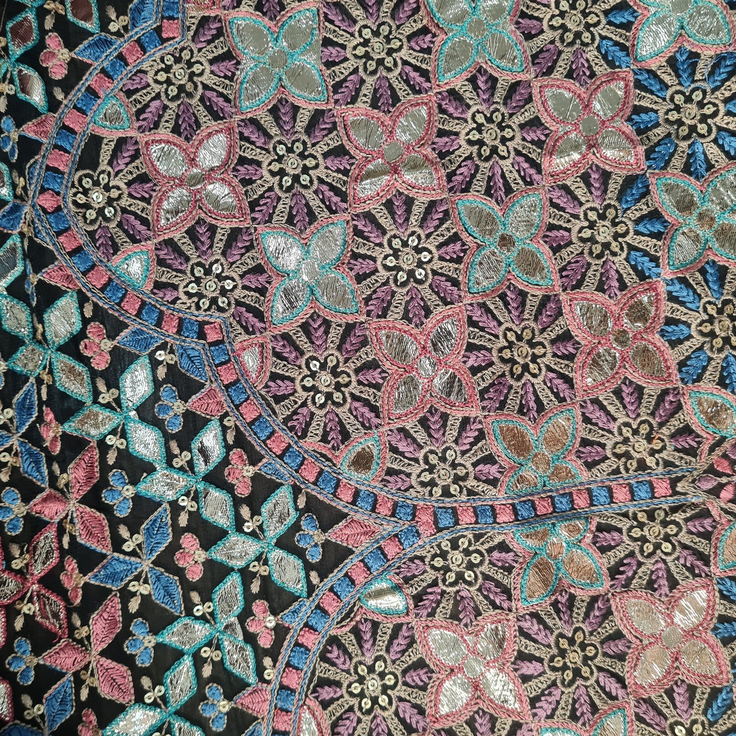 Black Foil Embroidery Georgette Fabric 17866