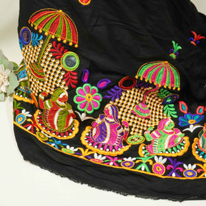 Black Gamthi Mirror Embroidery Mulmul Fabric 285 RC-17941