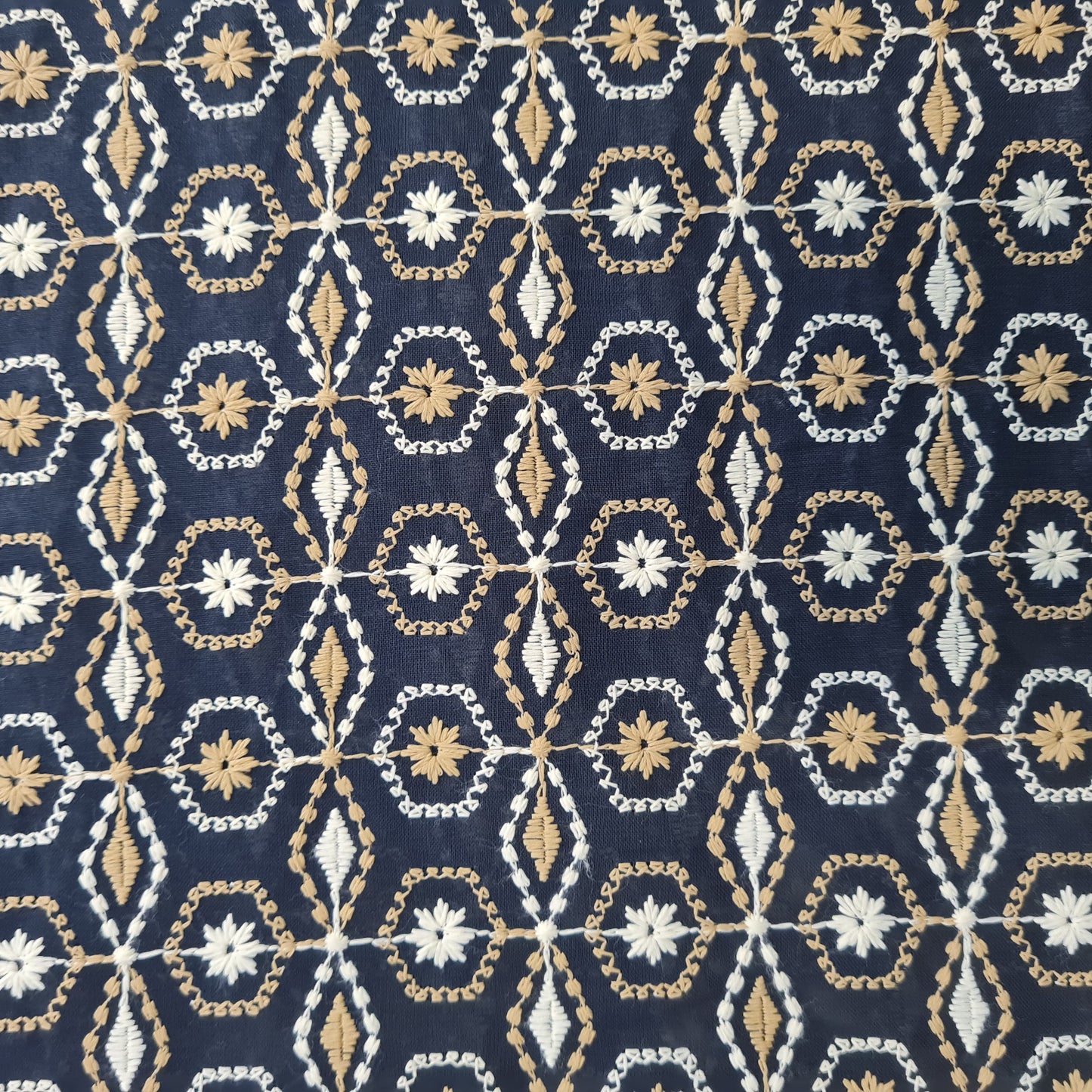 Navy Blue Thread Embroidery Cotton Fabric 17998