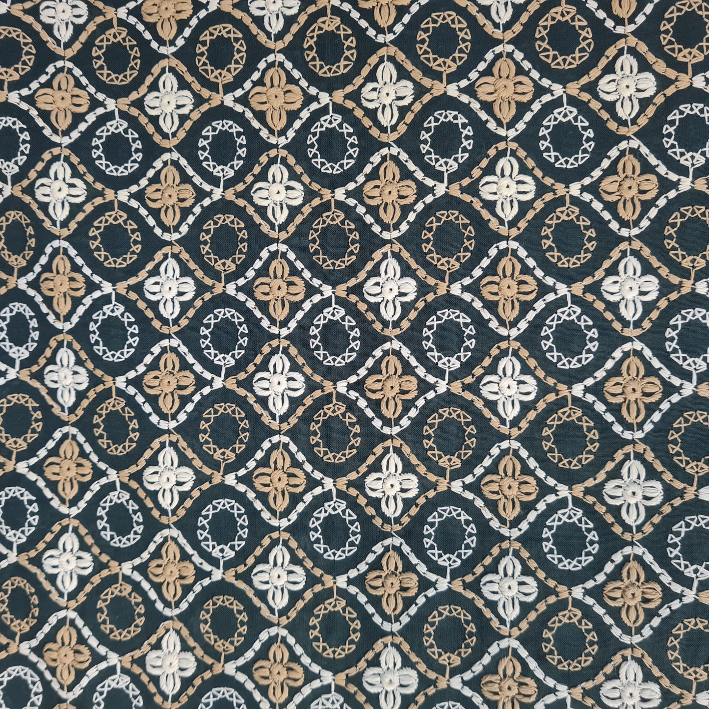 Dark Green Embroidery Cotton Fabric 18003