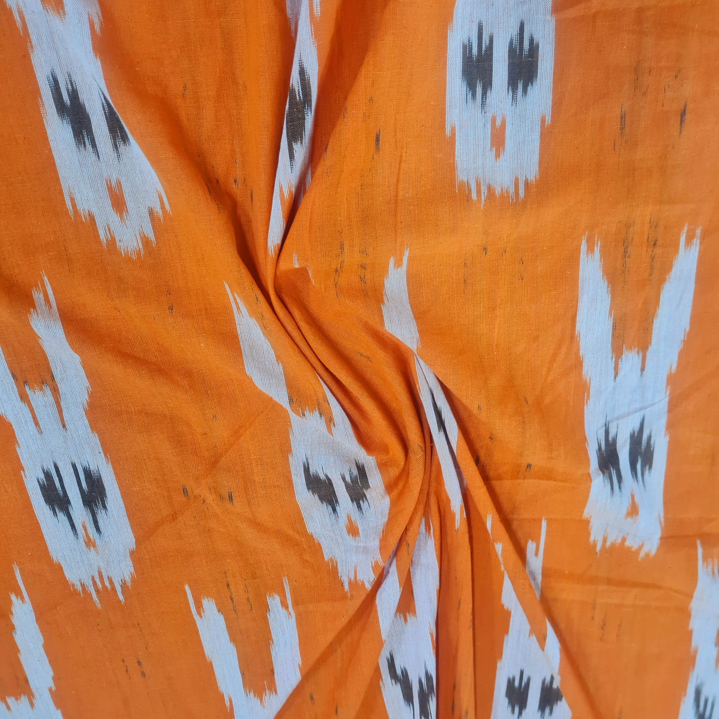 Orange Ikkat Print Cotton Fabric 18124