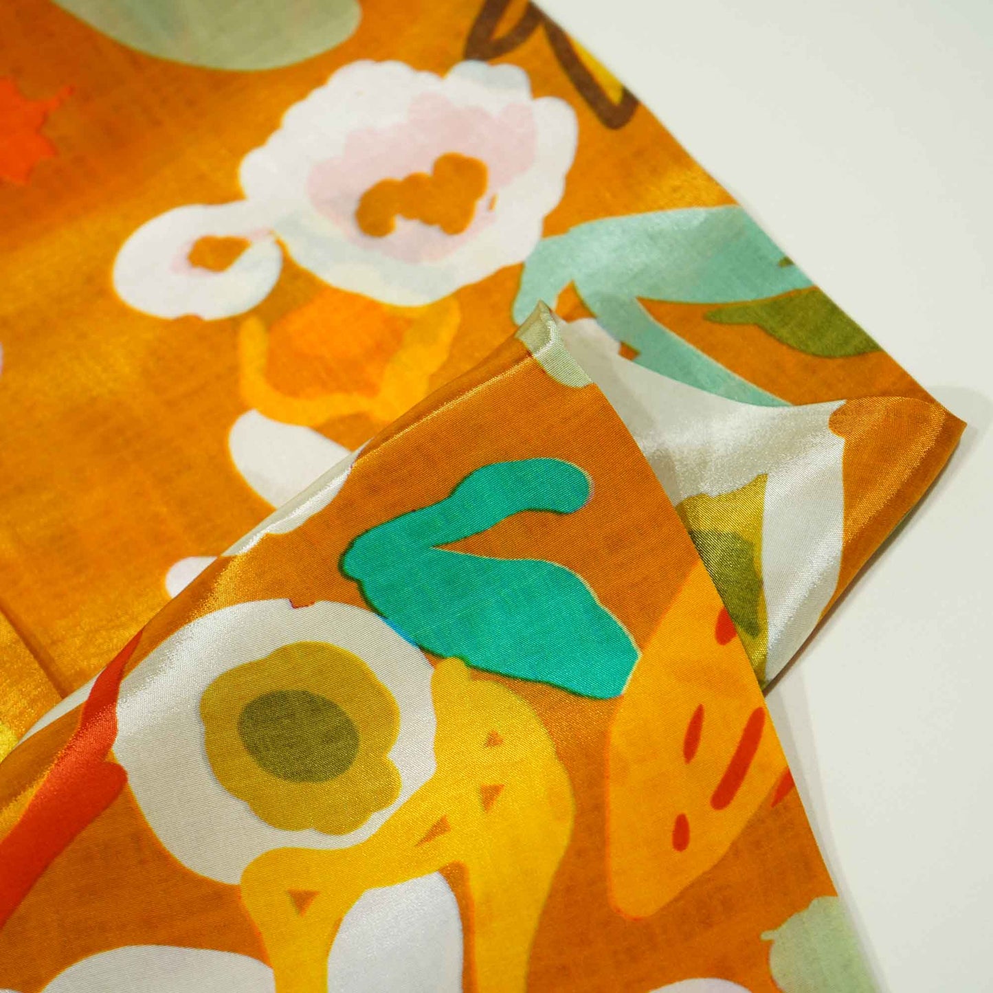 Orange Floral Print Crepe Fabric 1451 18136