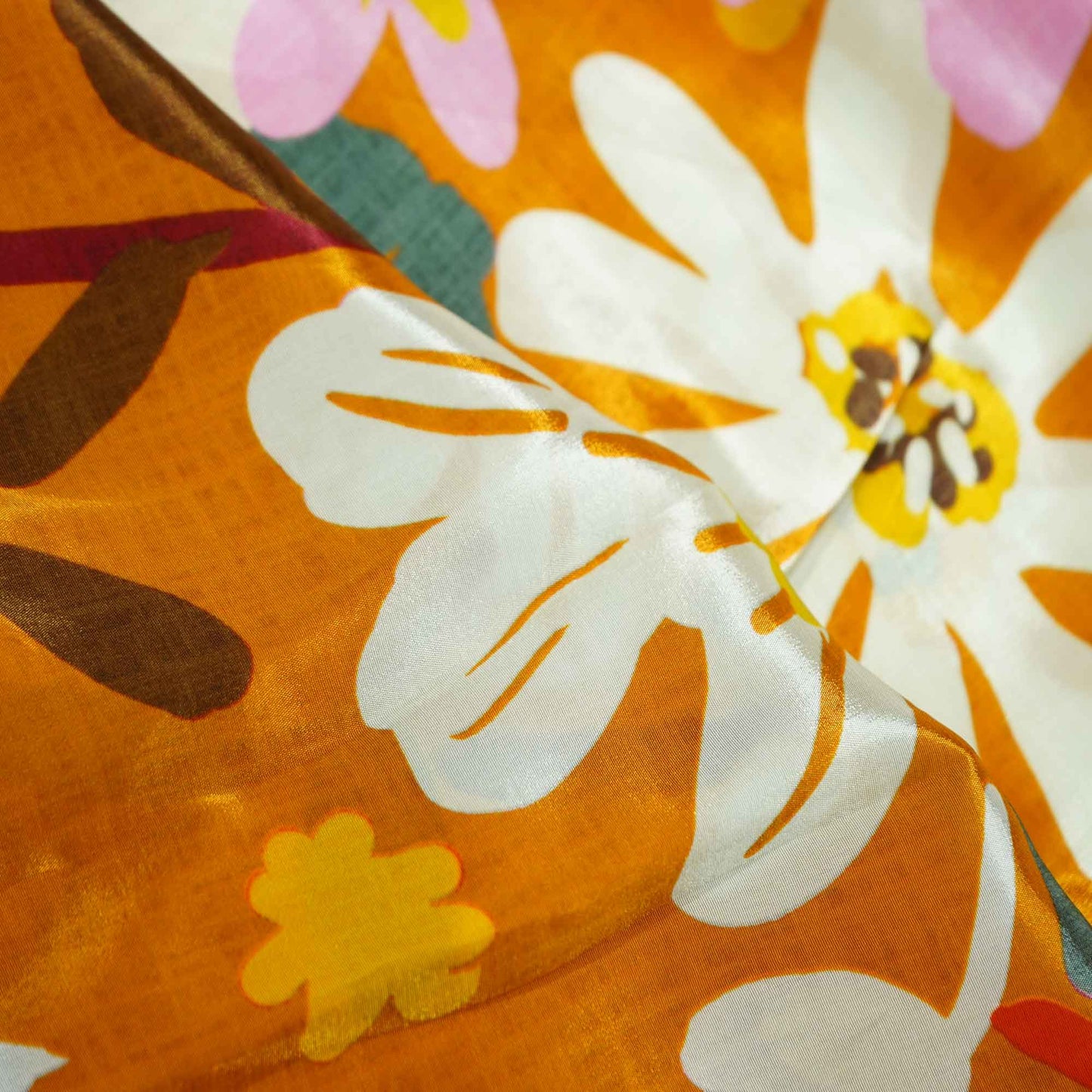Orange Floral Print Crepe Fabric 1451 18136