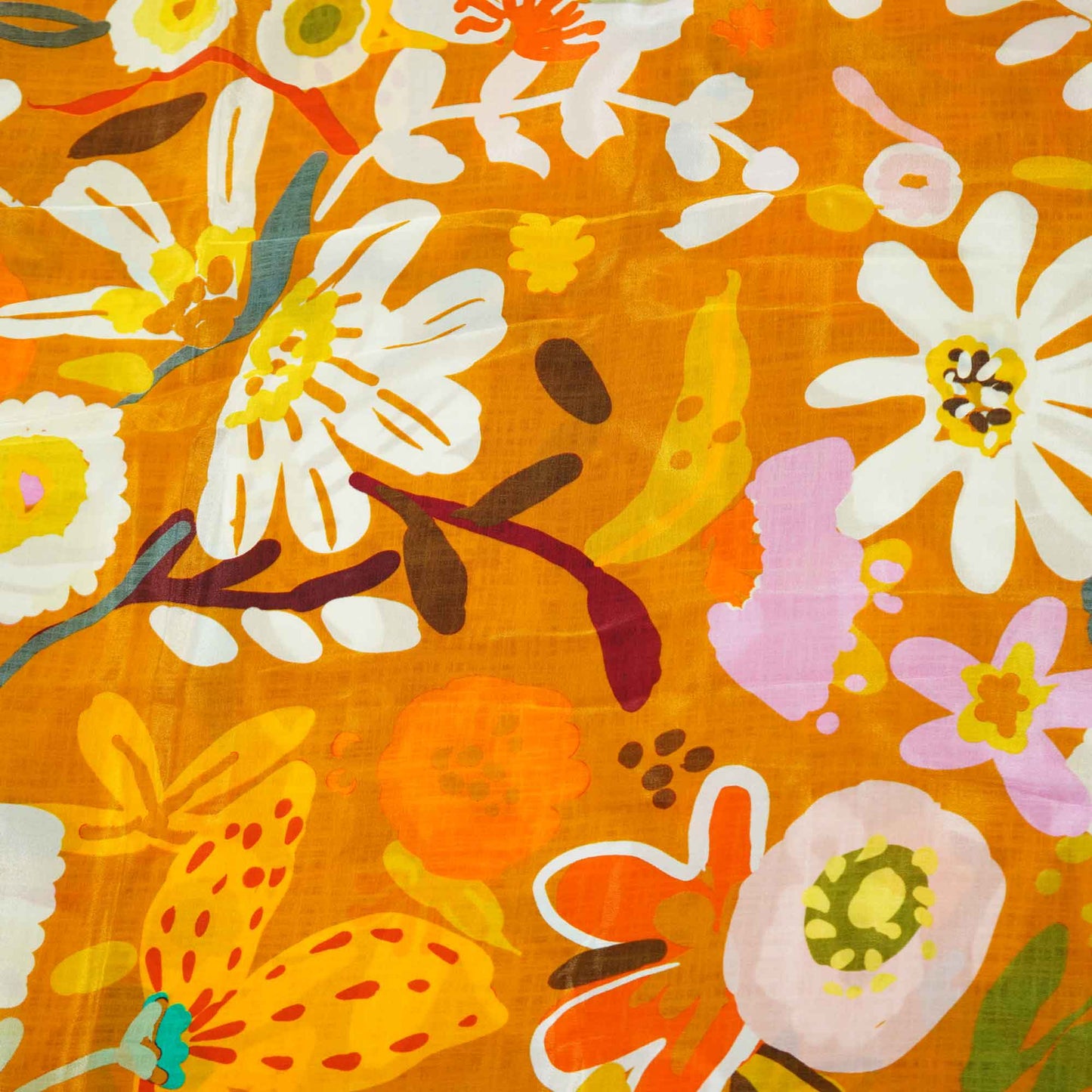 Orange Floral Print Crepe Fabric 1451 18136