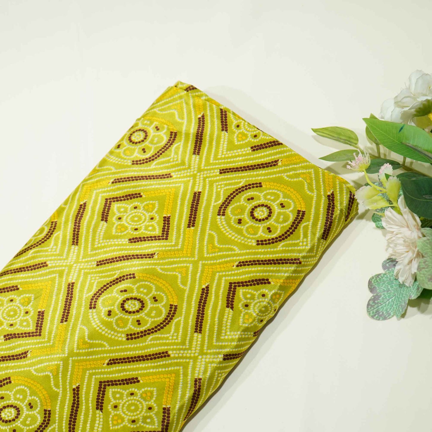 Green Bandhani Print Crepe Fabric 1451 18144
