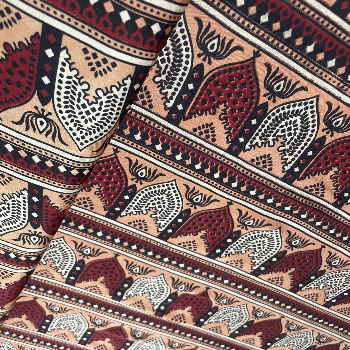 Orange Ajrakh Print Modal Satin Fabric 18195