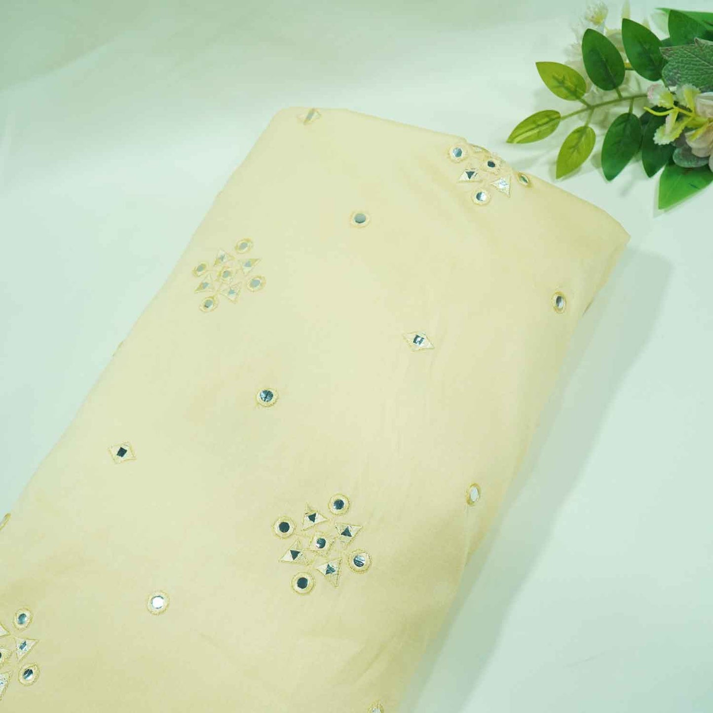 Yellow Mirror Embroidery Russian Silk Fabric SB-18370