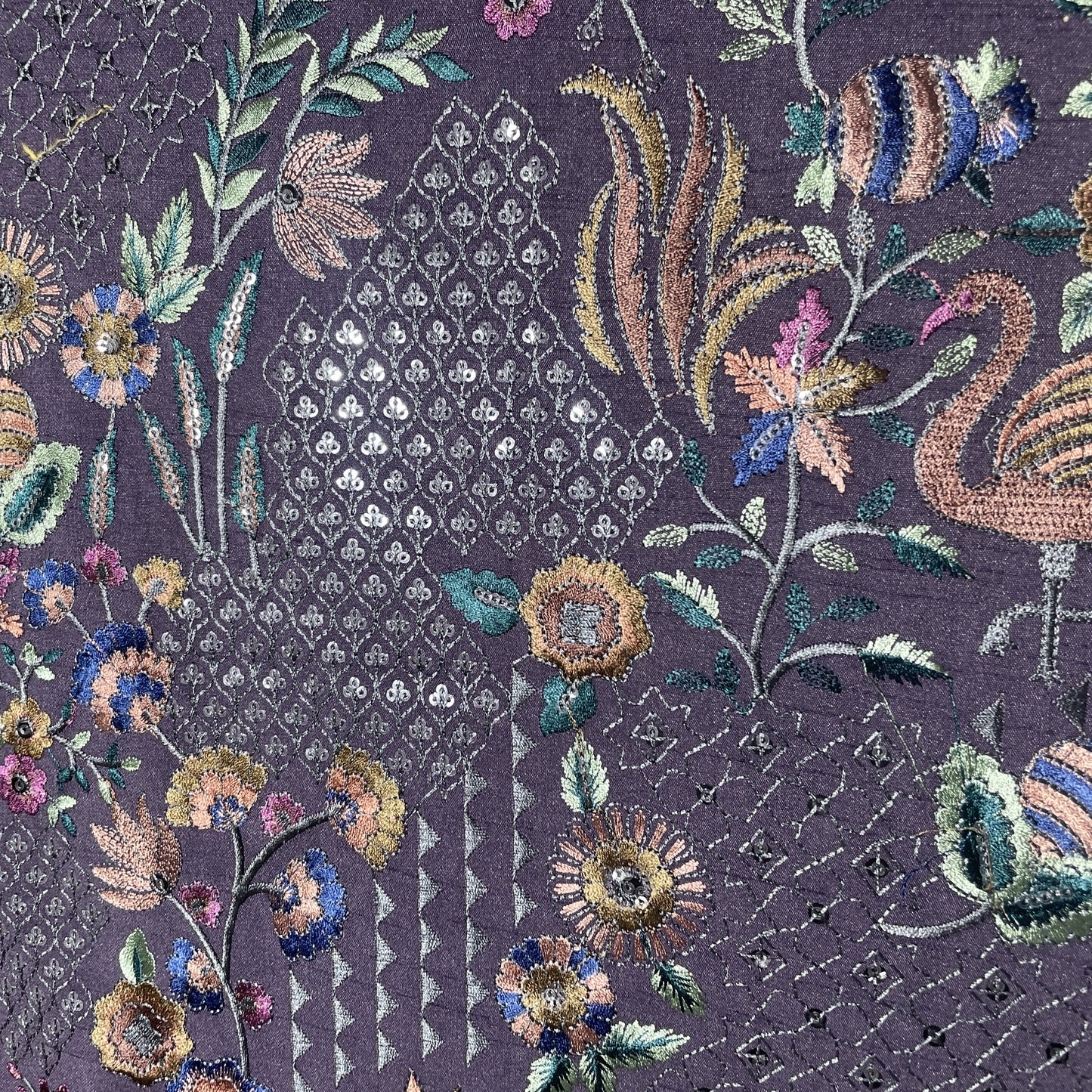 Purple Thread Embroidery Russian Silk Fabric 18451