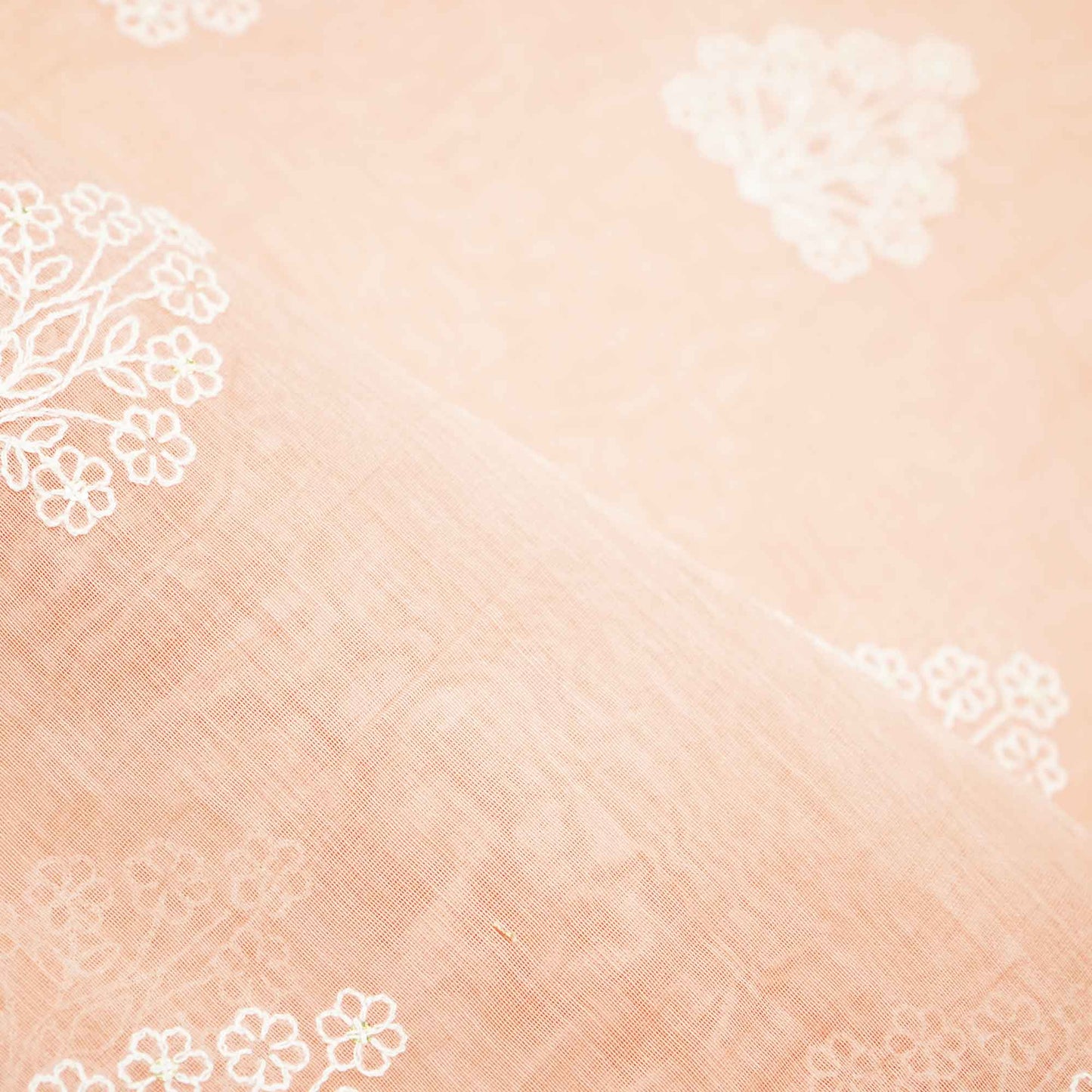 Orange Thread Embroidery Malai Chanderi Silk Fabric 0406-SN-18580